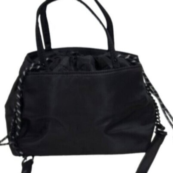 Zara Black Nylon Drawstring  Lunch Bag Crossbody Double Handles Back to School - Picture 1 of 13